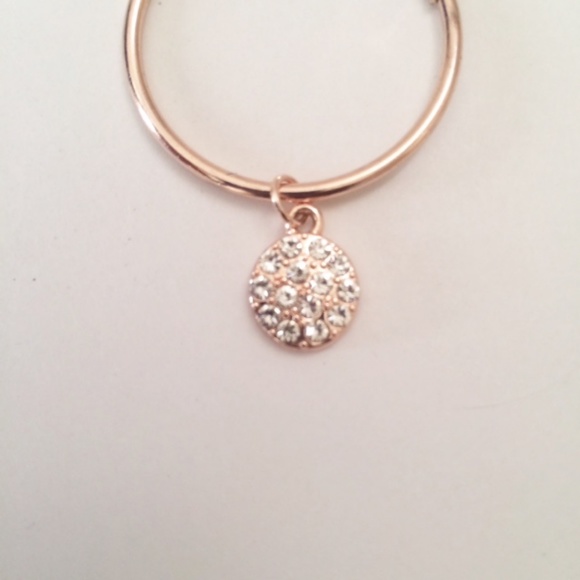 Rose Gold Tone Teardrop Rhinestone Hoop Earrings - Picture 3 of 6